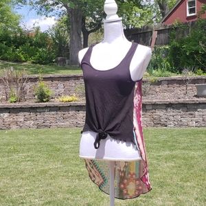 Wet Seal sheer black pink blue hi low tank top M